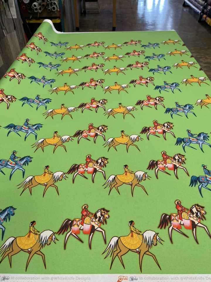 Staggered Horse Riders All Over Design Fabric by Paula TopSky Houtz