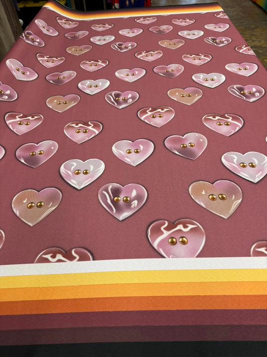 Hand Drawn Polished Concho Heart Shells design Fabric by Paula TopSky Houtz