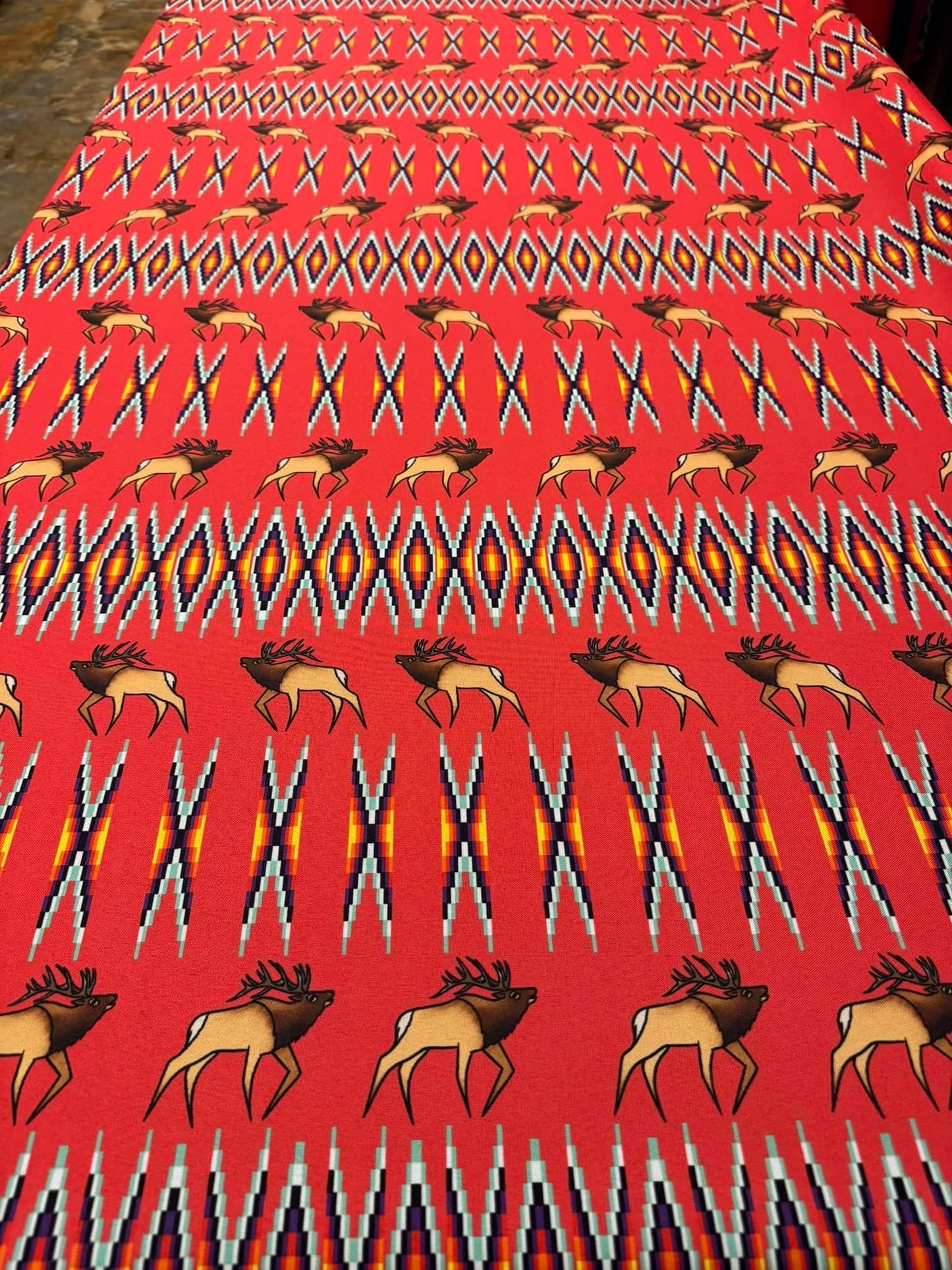 Geometric bead work with Elk design Fabric by Paula TopSky Houtz