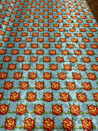SATIN JACQUARD with  Rose All Over Design Fabric by Paula TopSky Houtz