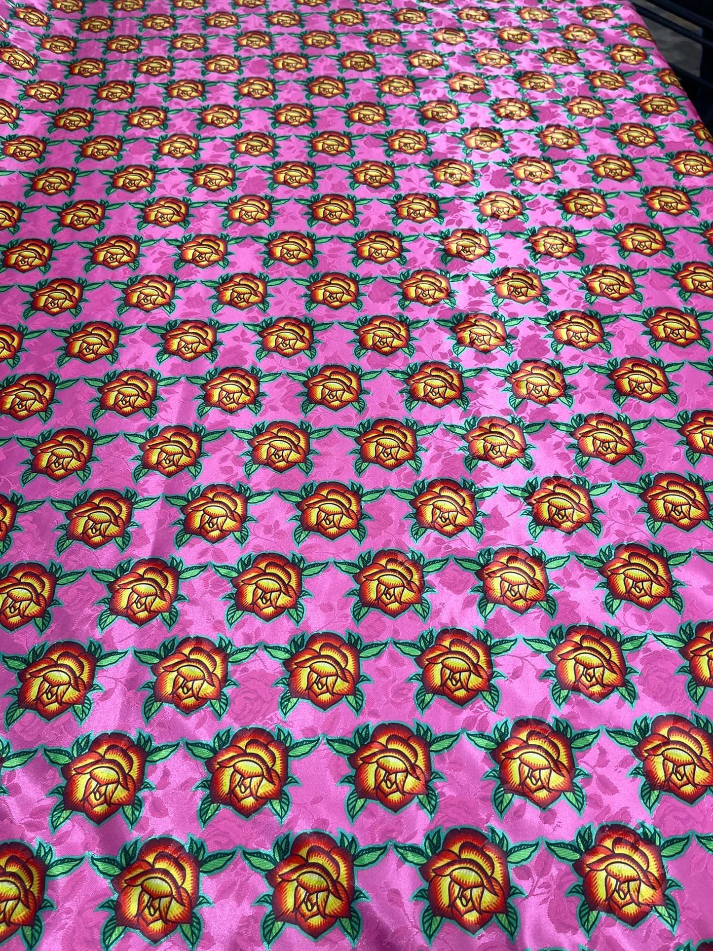 SATIN JACQUARD with  Rose All Over Design Fabric by Paula TopSky Houtz