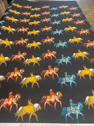 Staggered Horse Riders All Over Design Fabric by Paula TopSky Houtz