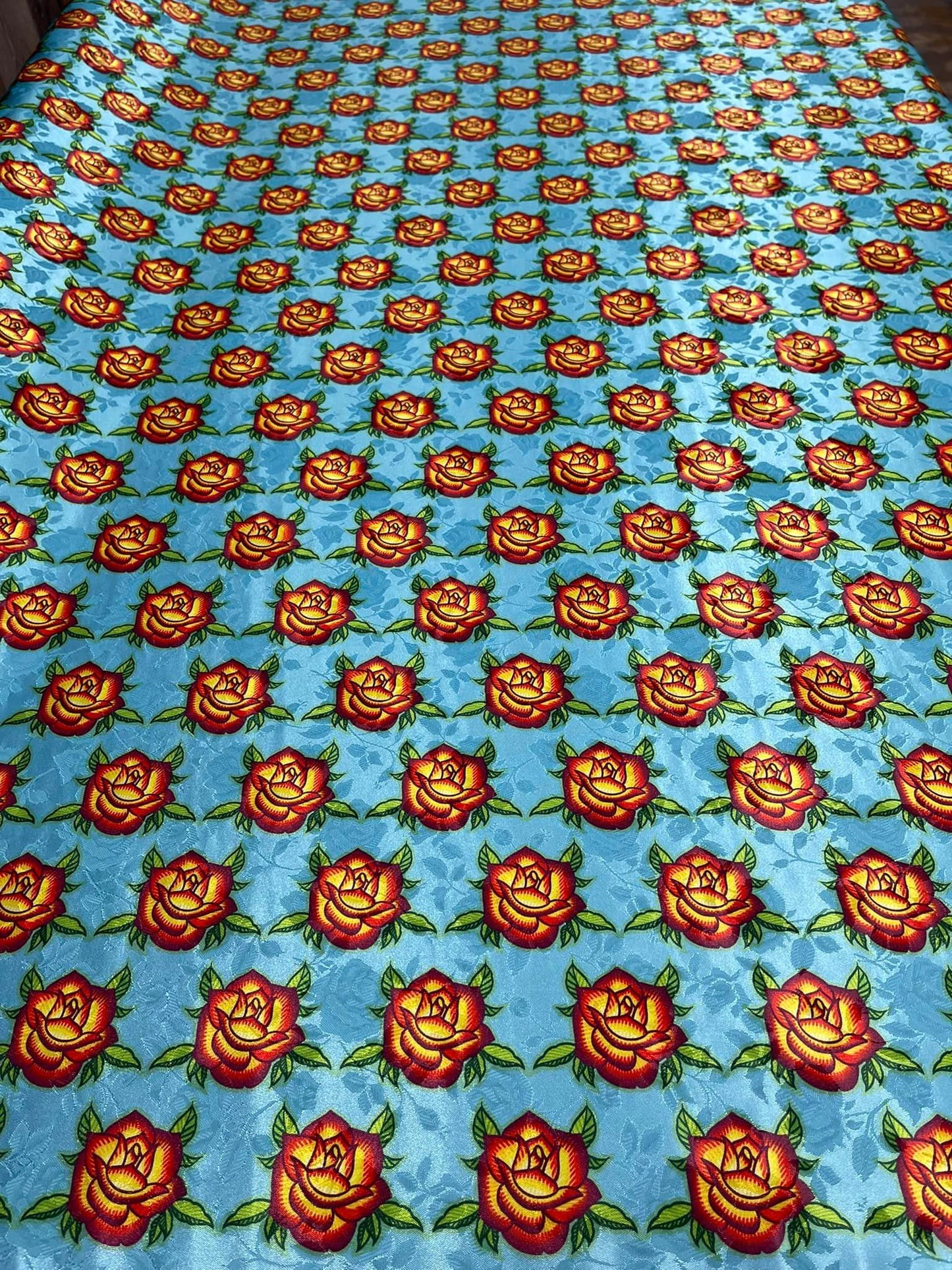 SATIN JACQUARD with  Rose All Over Design Fabric by Paula TopSky Houtz