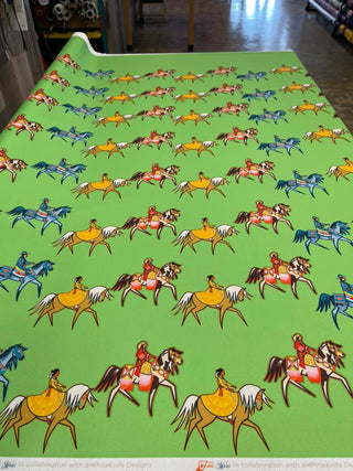 Staggered Horse Riders All Over Design Fabric by Paula TopSky Houtz