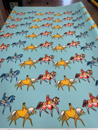 Staggered Horse Riders All Over Design Fabric by Paula TopSky Houtz