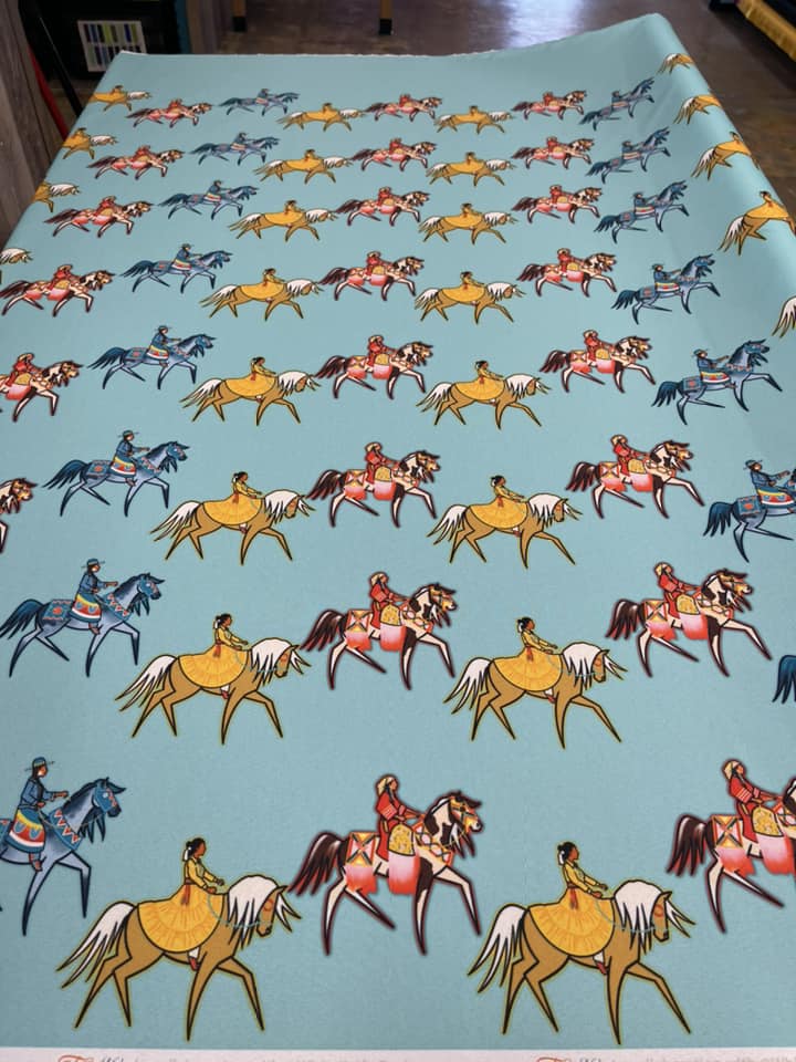 Staggered Horse Riders All Over Design Fabric by Paula TopSky Houtz