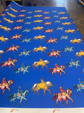 Staggered Horse Riders All Over Design Fabric by Paula TopSky Houtz
