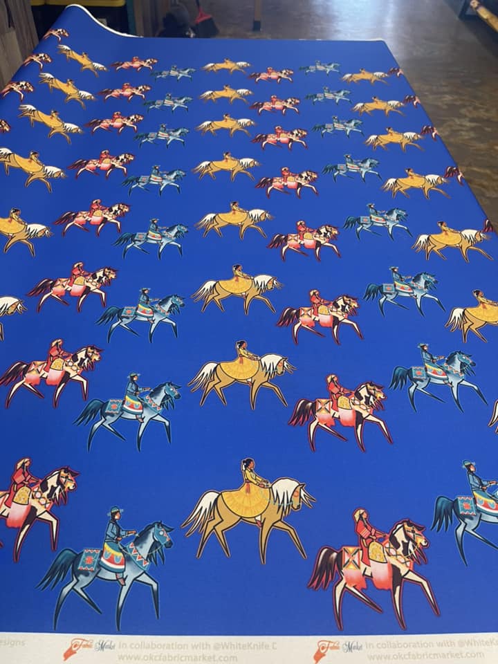 Staggered Horse Riders All Over Design Fabric by Paula TopSky Houtz
