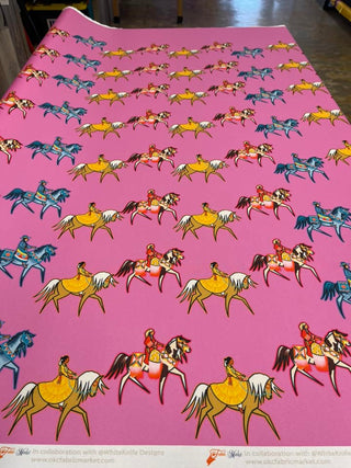 Staggered Horse Riders All Over Design Fabric by Paula TopSky Houtz