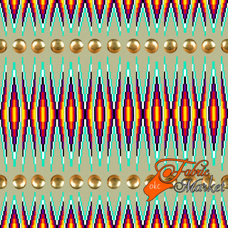 Gold Conchos with Geometric Bead Work design Fabric by Paula TopSky Houtz