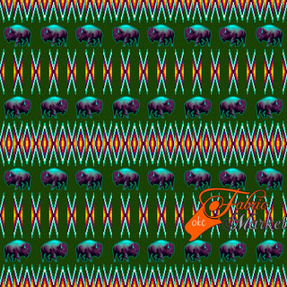 Buffalos with Geometric Bead Work design Fabric by Paula TopSky Houtz
