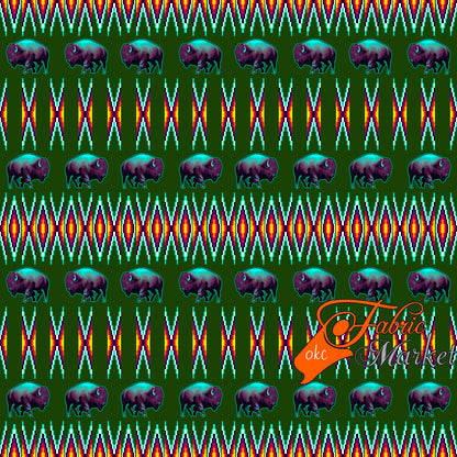 Buffalos with Geometric Bead Work design Fabric by Paula TopSky Houtz