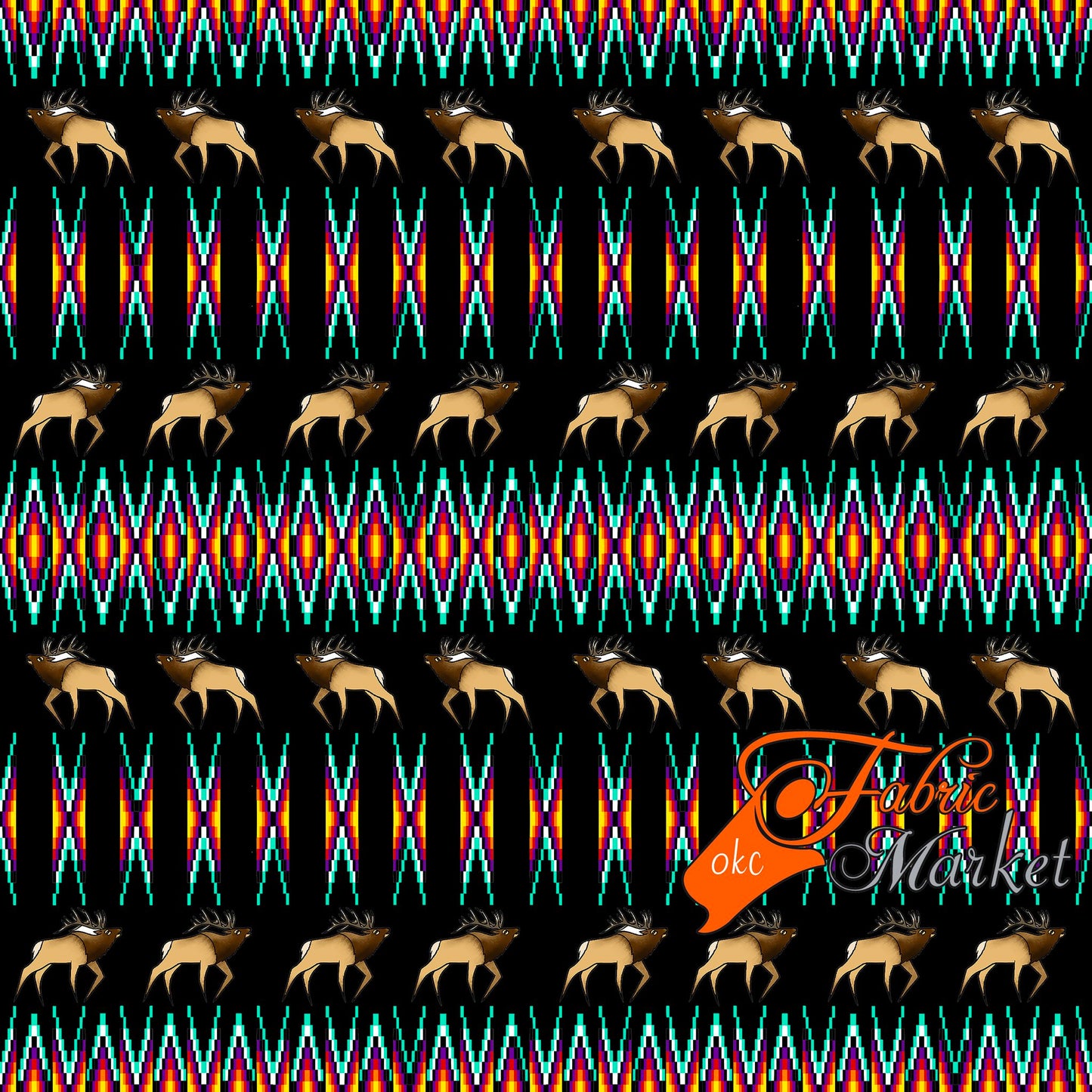 Geometric bead work with Elk design Fabric by Paula TopSky Houtz
