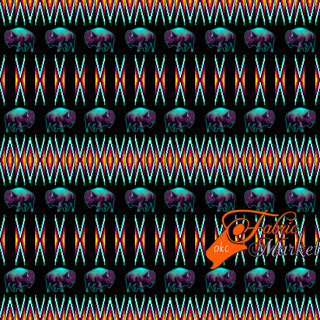 Buffalos with Geometric Bead Work design Fabric by Paula TopSky Houtz