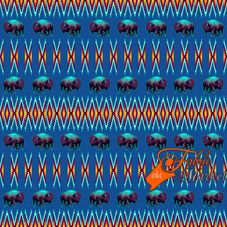Buffalos with Geometric Bead Work design Fabric by Paula TopSky Houtz