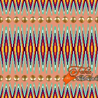 Gold Conchos with Geometric Bead Work design Fabric by Paula TopSky Houtz