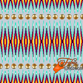Gold Conchos with Geometric Bead Work design Fabric by Paula TopSky Houtz