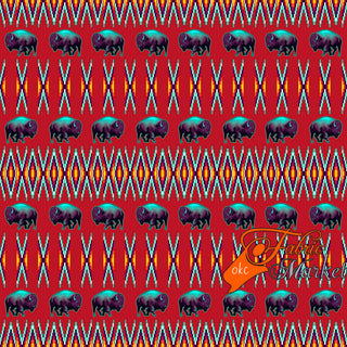 Buffalos with Geometric Bead Work design Fabric by Paula TopSky Houtz