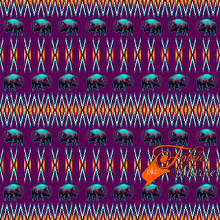 Buffalos with Geometric Bead Work design Fabric by Paula TopSky Houtz