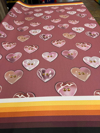 Hand Drawn Polished Concho Heart Shells design Fabric by Paula TopSky Houtz