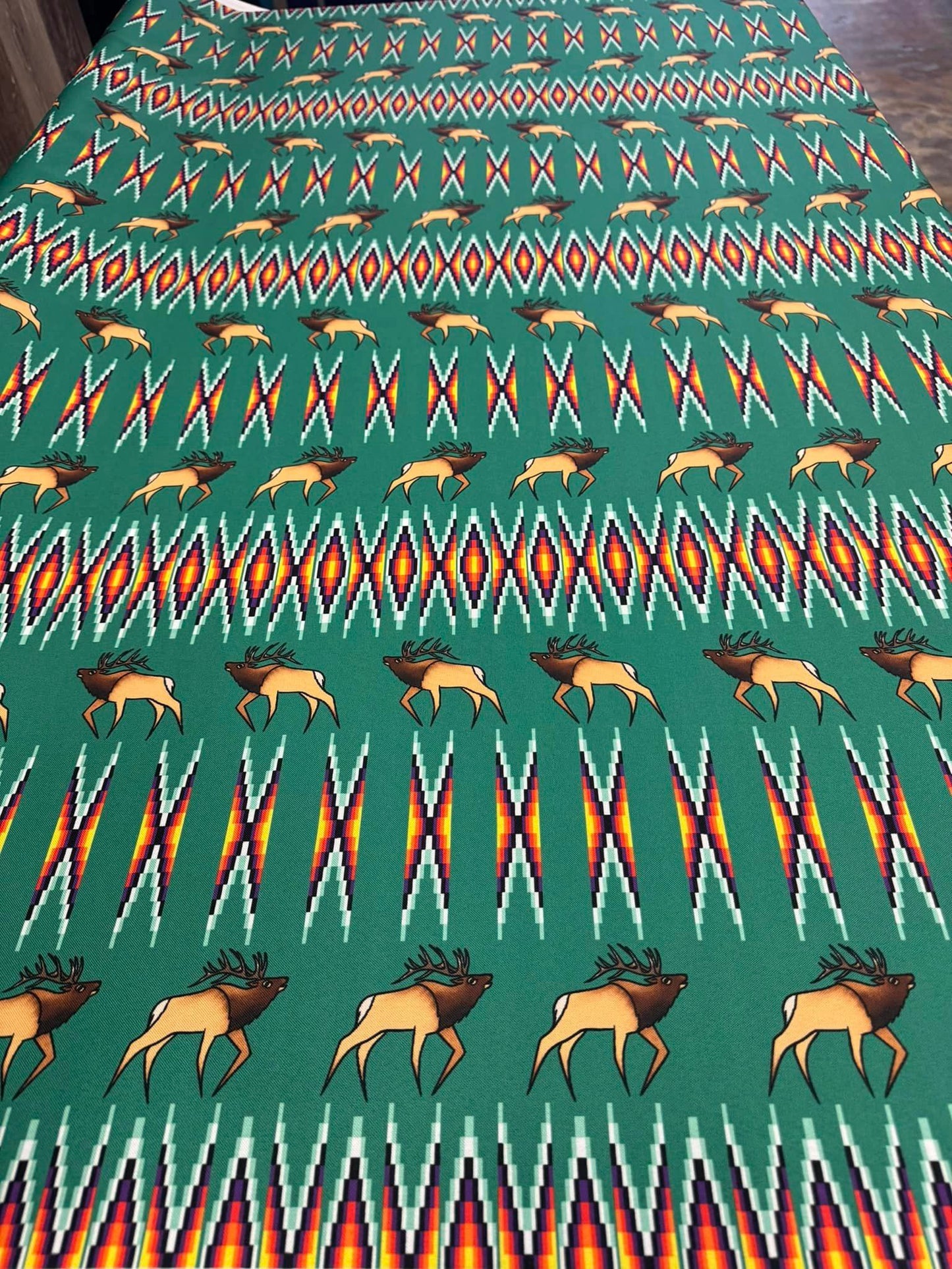 Geometric bead work with Elk design Fabric by Paula TopSky Houtz