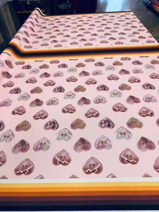 Hand Drawn Polished Concho Heart Shells design Fabric by Paula TopSky Houtz