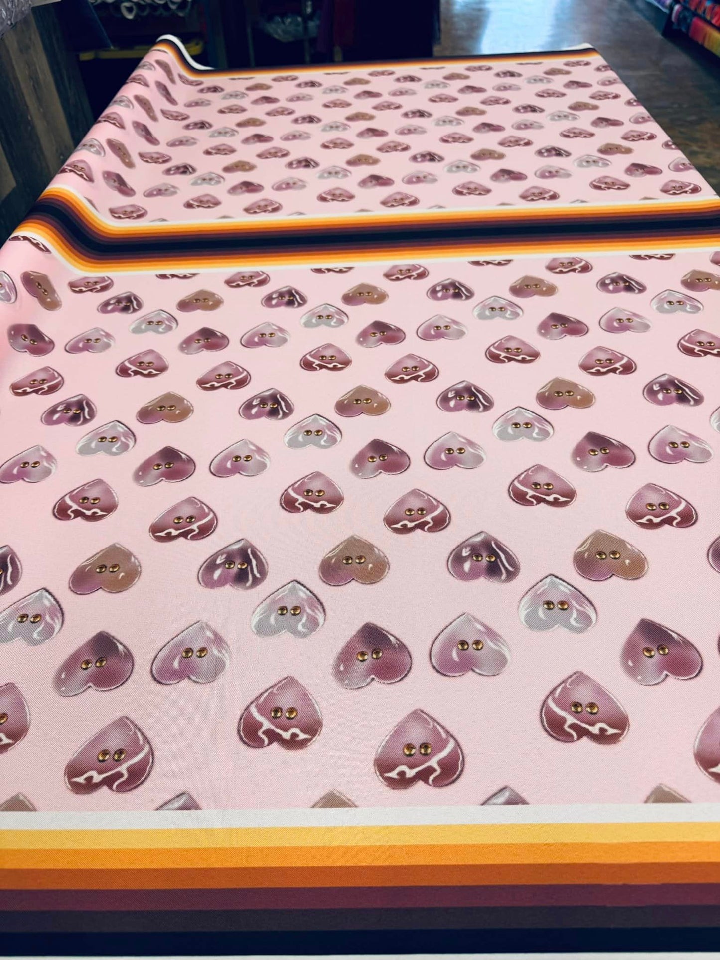 Hand Drawn Polished Concho Heart Shells design Fabric by Paula TopSky Houtz