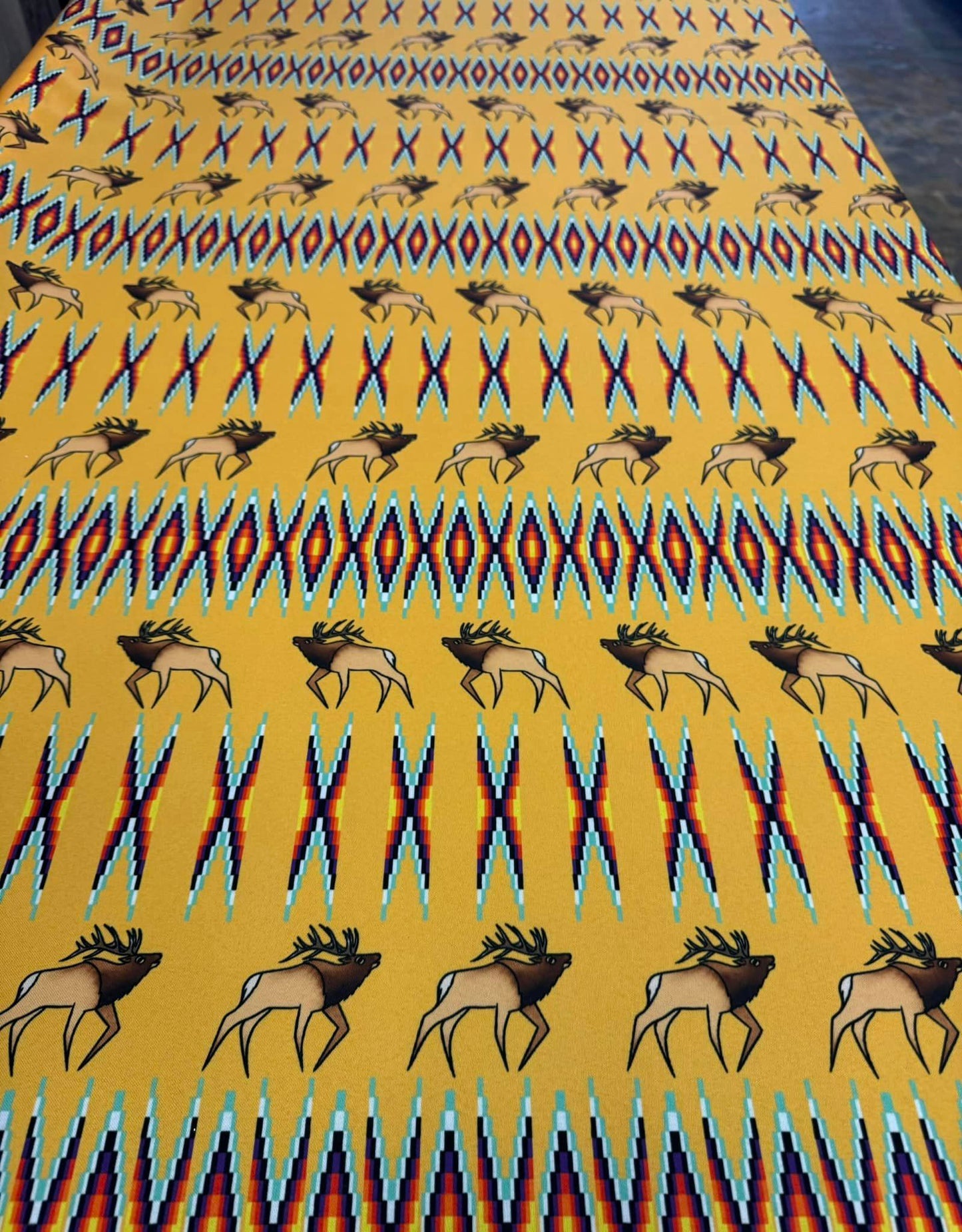 Geometric bead work with Elk design Fabric by Paula TopSky Houtz