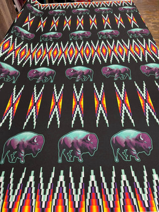 Buffalos with Geometric Bead Work design Fabric by Paula TopSky Houtz