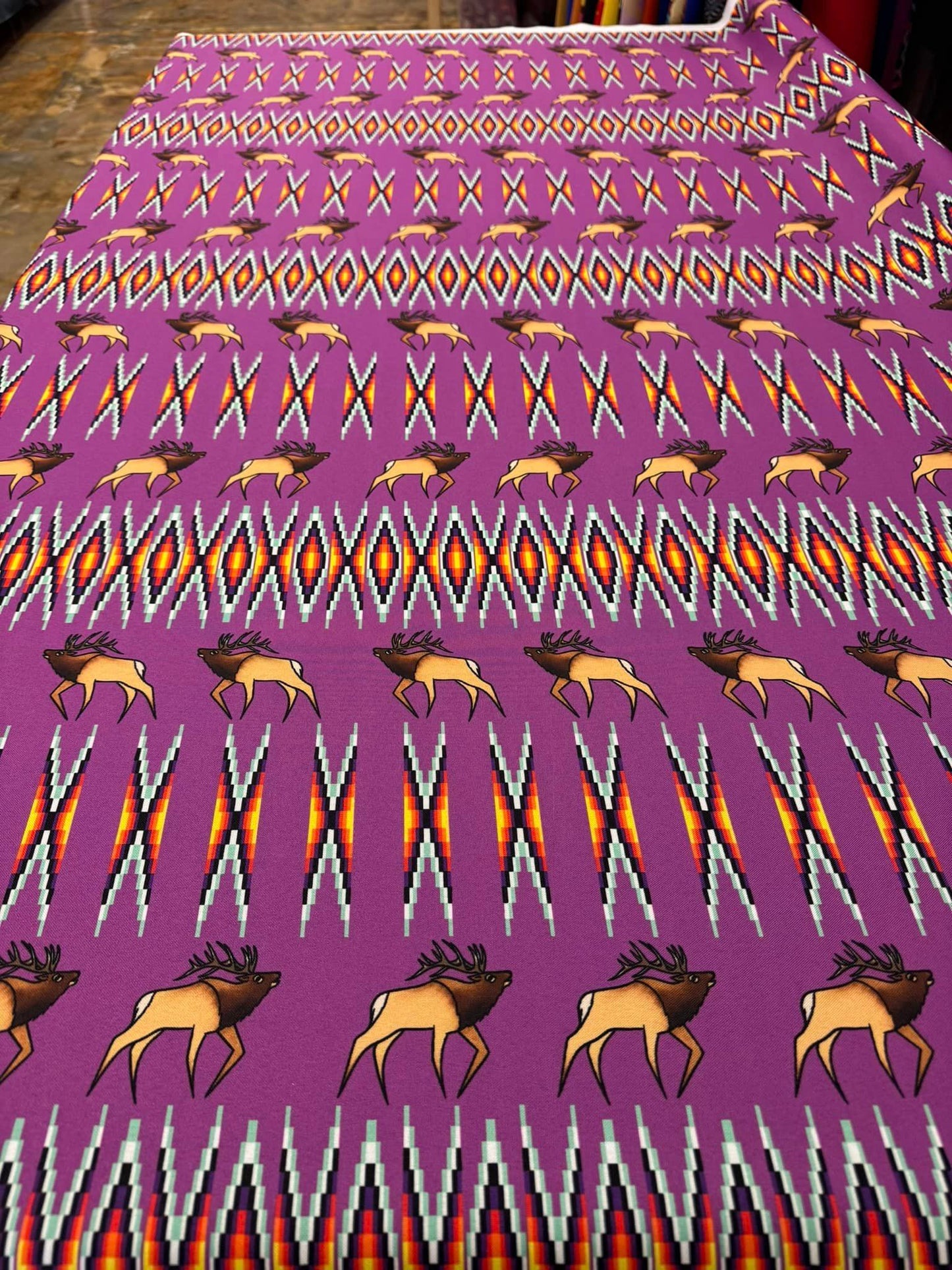 Geometric bead work with Elk design Fabric by Paula TopSky Houtz