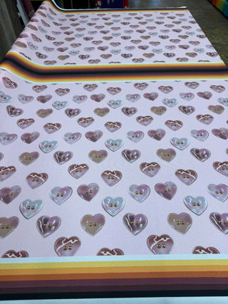 Hand Drawn Polished Concho Heart Shells design Fabric by Paula TopSky Houtz