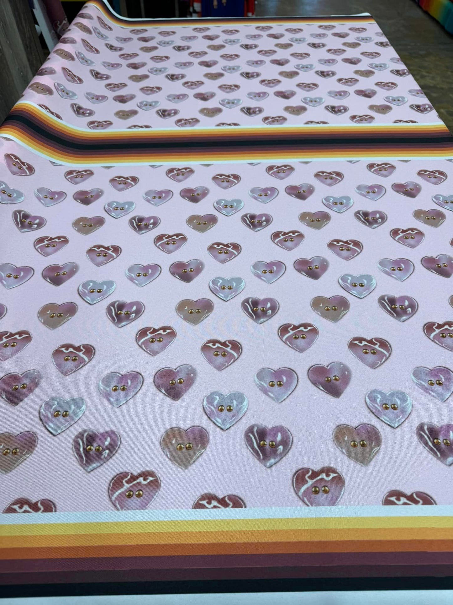 Hand Drawn Polished Concho Heart Shells design Fabric by Paula TopSky Houtz