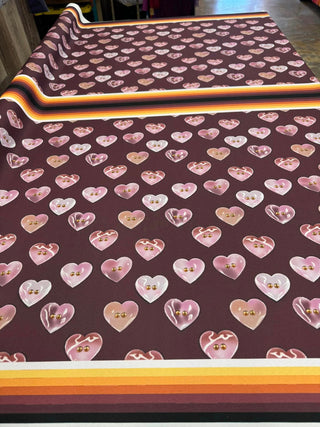 Hand Drawn Polished Concho Heart Shells design Fabric by Paula TopSky Houtz