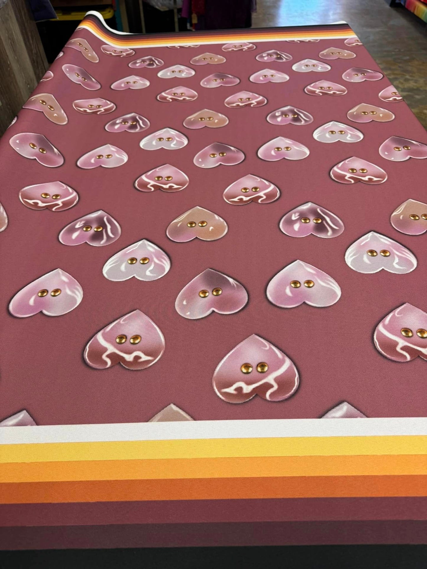 Hand Drawn Polished Concho Heart Shells design Fabric by Paula TopSky Houtz