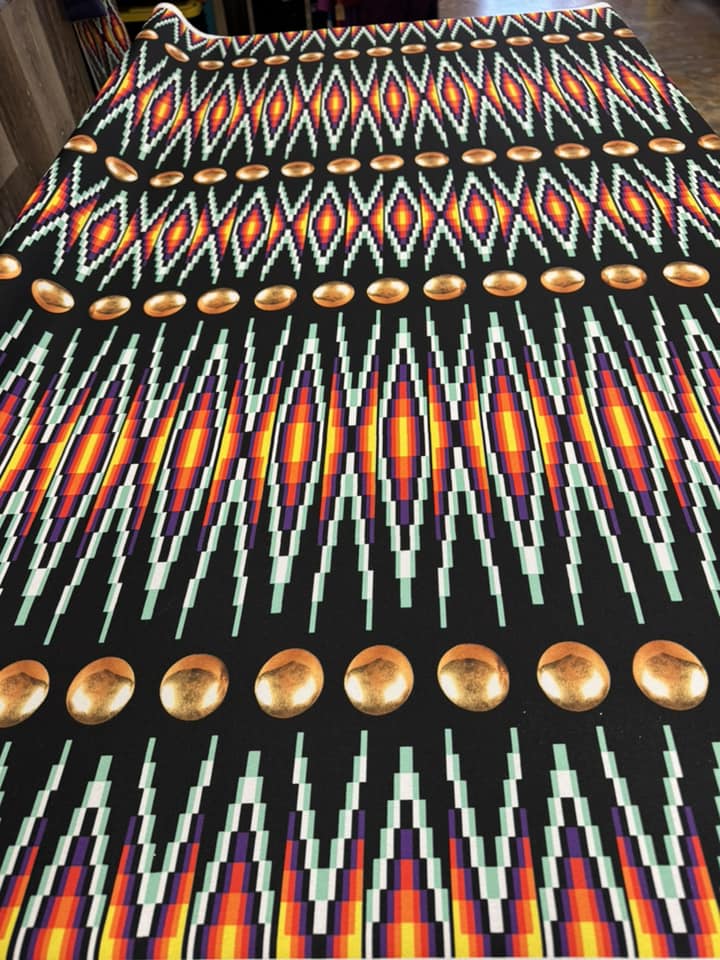Gold Conchos with Geometric Bead Work design Fabric by Paula TopSky Houtz