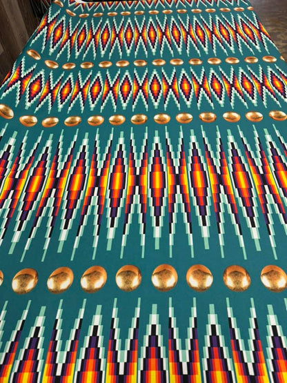 Gold Conchos with Geometric Bead Work design Fabric by Paula TopSky Houtz