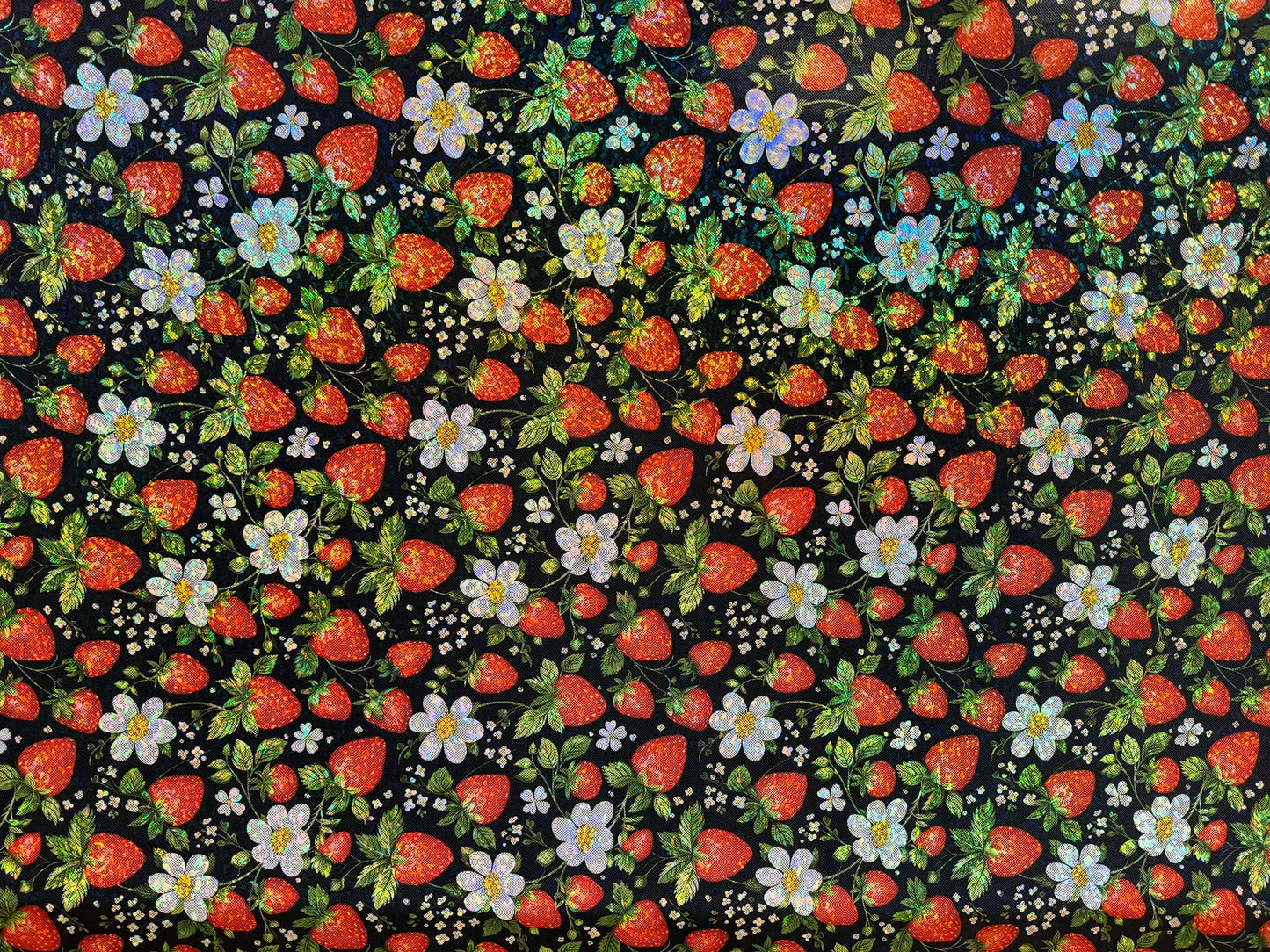 Strawberry Design on SHATTERED GLASS HOLOGRAPHIC FABRIC