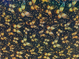 Golden Butterflies on SHATTERED GLASS HOLOGRAPHIC FABRIC