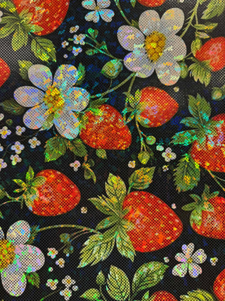 Strawberry Design on SHATTERED GLASS HOLOGRAPHIC FABRIC