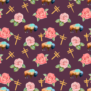 Water Color Buffalo, Dragonflies and Roses design Fabric by Paula TopSky Houtz