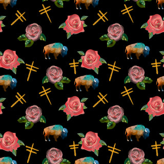 Water Color Buffalo, Dragonflies and Roses design Fabric by Paula TopSky Houtz