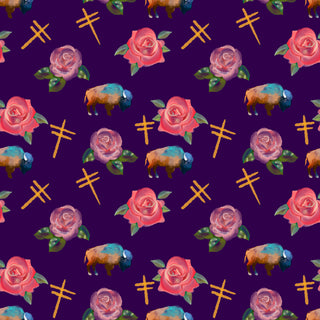 Water Color Buffalo, Dragonflies and Roses design Fabric by Paula TopSky Houtz