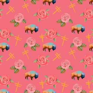 Water Color Buffalo, Dragonflies and Roses design Fabric by Paula TopSky Houtz