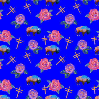 Water Color Buffalo, Dragonflies and Roses design Fabric by Paula TopSky Houtz