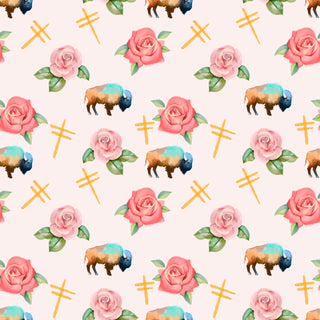 Water Color Buffalo, Dragonflies and Roses design Fabric by Paula TopSky Houtz