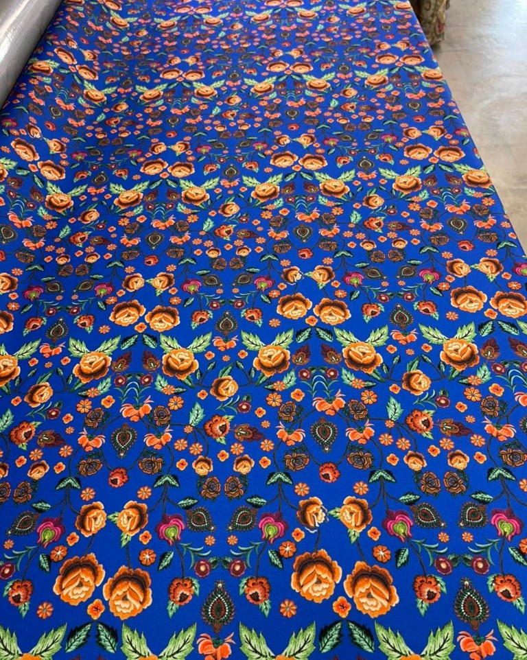 Embroidered Look Floral Gabardine