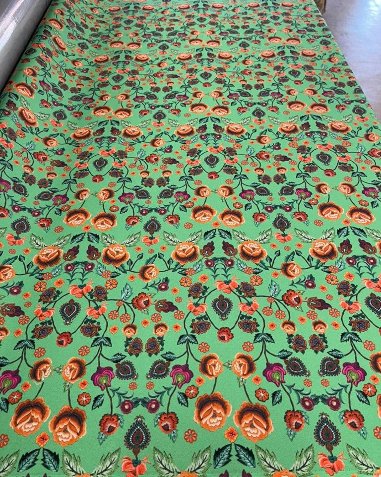Embroidered Look Floral Gabardine