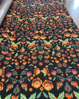 Embroidered Look Floral Gabardine