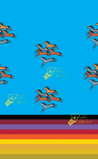 Rainbow Stripe Border Print With Ledger Horses