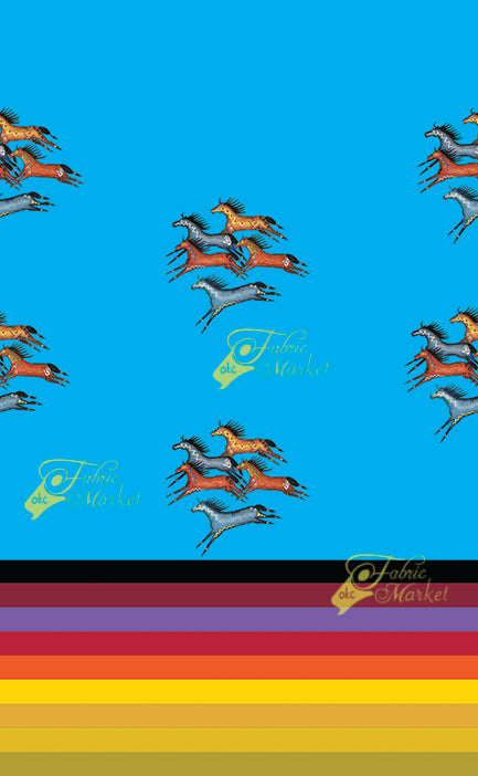 Rainbow Stripe Border Print With Ledger Horses